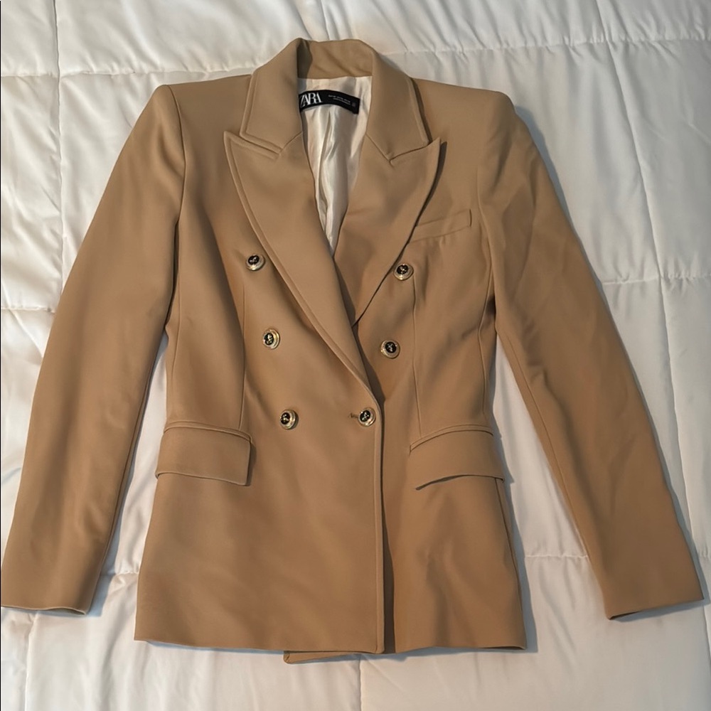 Zara Tan Double-Breasted Women's Blazer